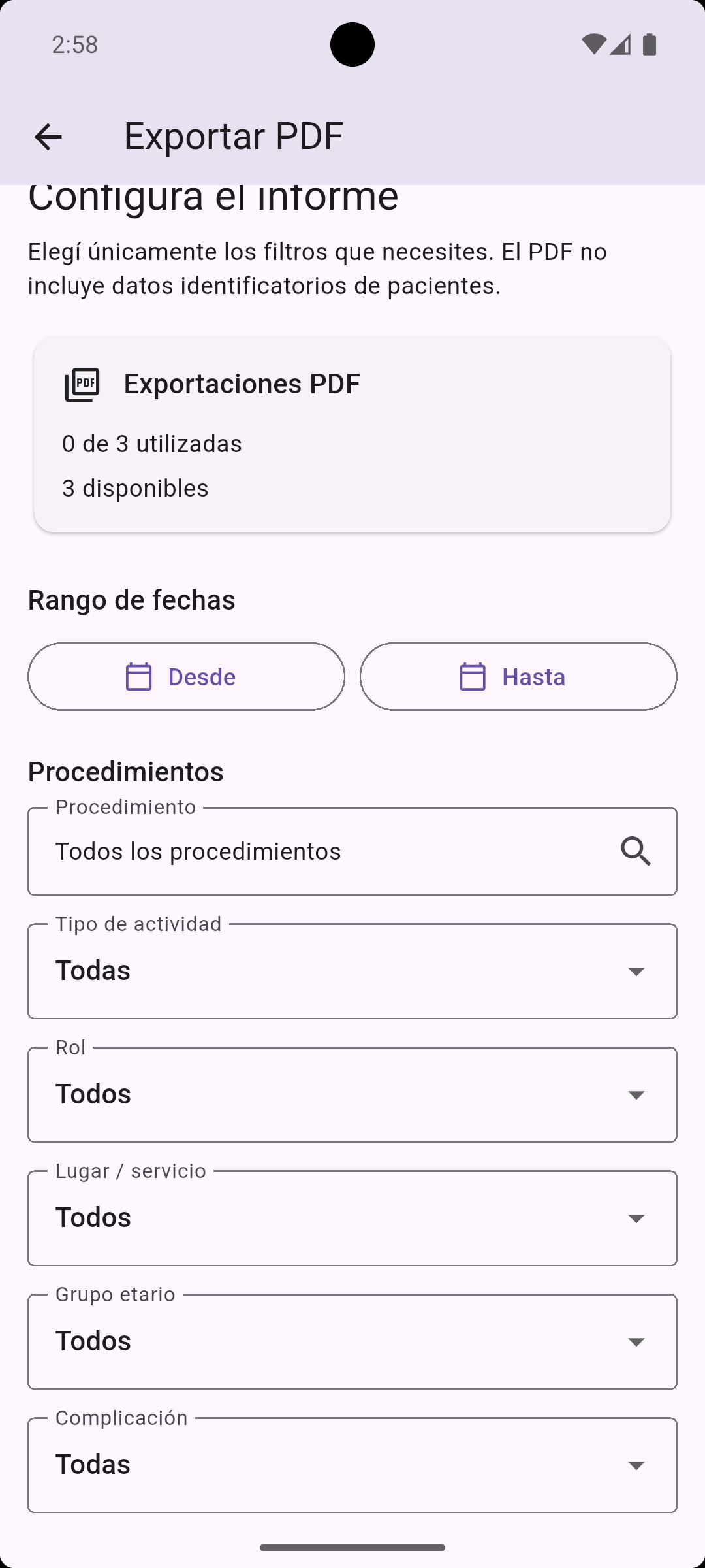 Configuración de exportación PDF de RESIDENT